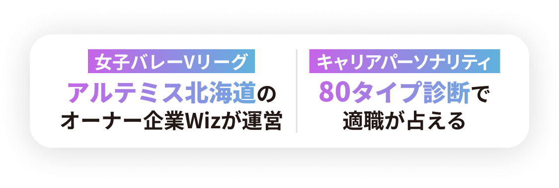 女子バレーVリーグアルテミス北海道のオーナー企業Wizが運営。キャリアパーソナリティ80タイプ診断で適職が占える